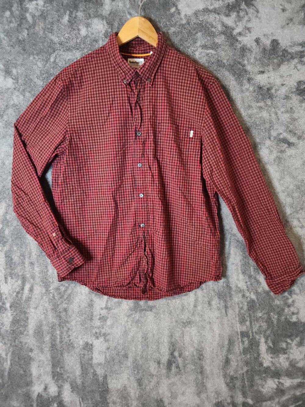 Timberland Regular Mens Large Plaid Button Down Shirt Red Black Long Sleeve EUC